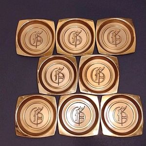 Vintage Hyde Park Brass Square Coaster Set of 8 Embossed Letter G